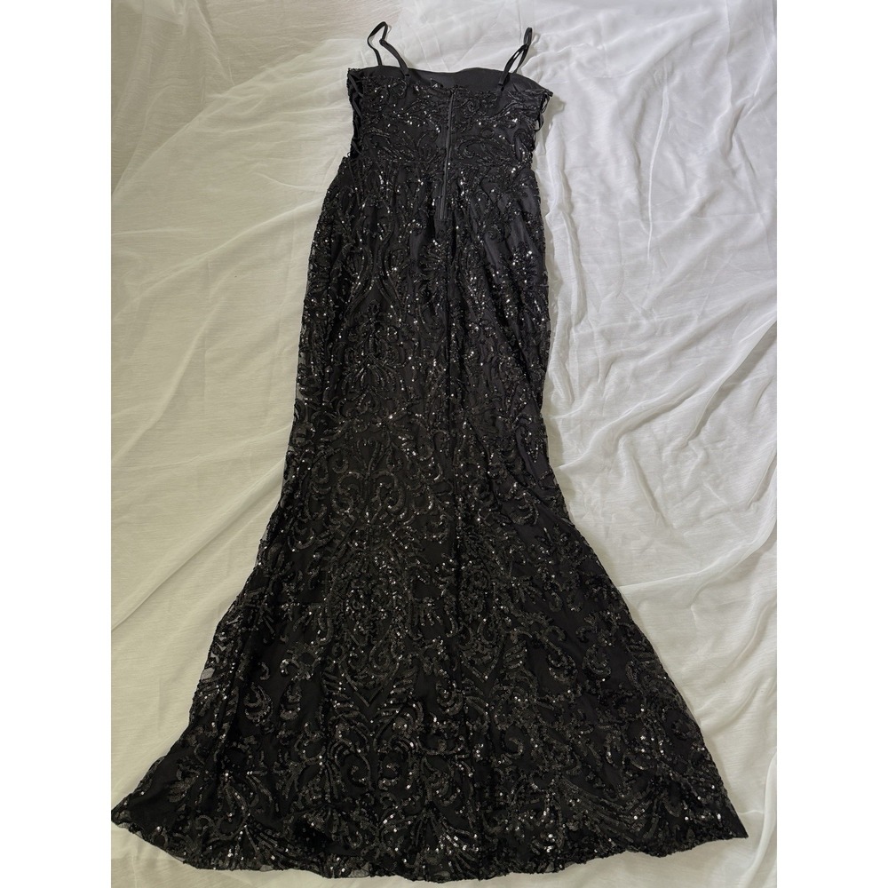 Windsor Black Sequin Lace-Up Spaghetti Strap Long Mermaid Formal Prom Gown M - Picture 9 of 14